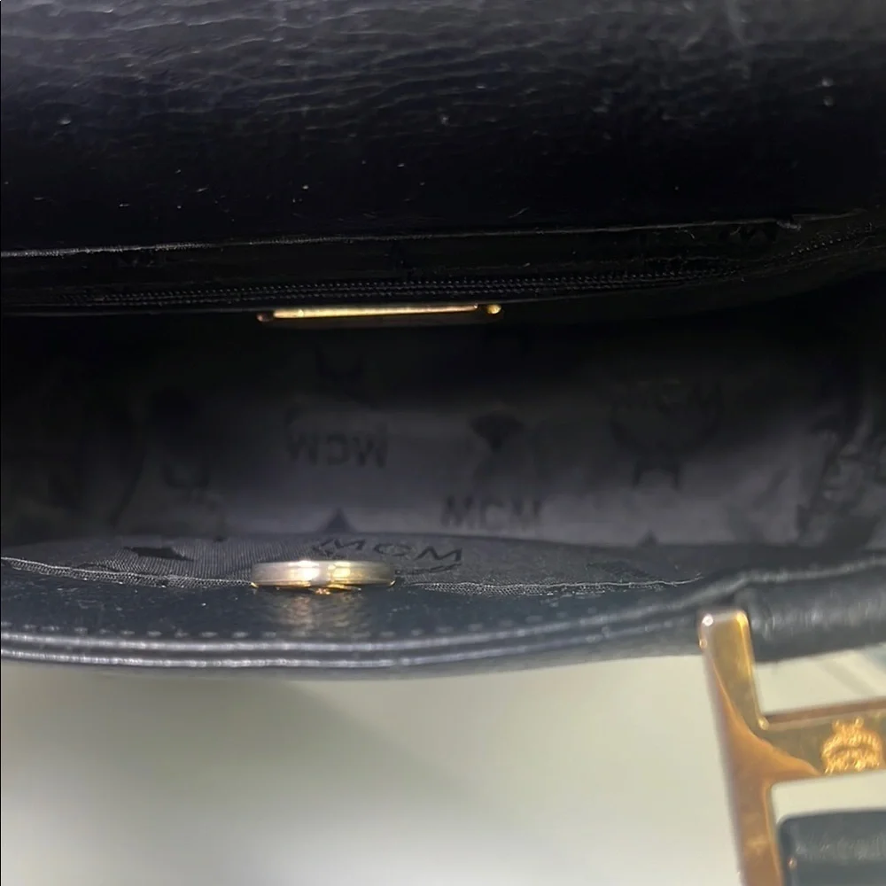 MCM Black Mini Tote with Gold Accents and Trapezoid Shape